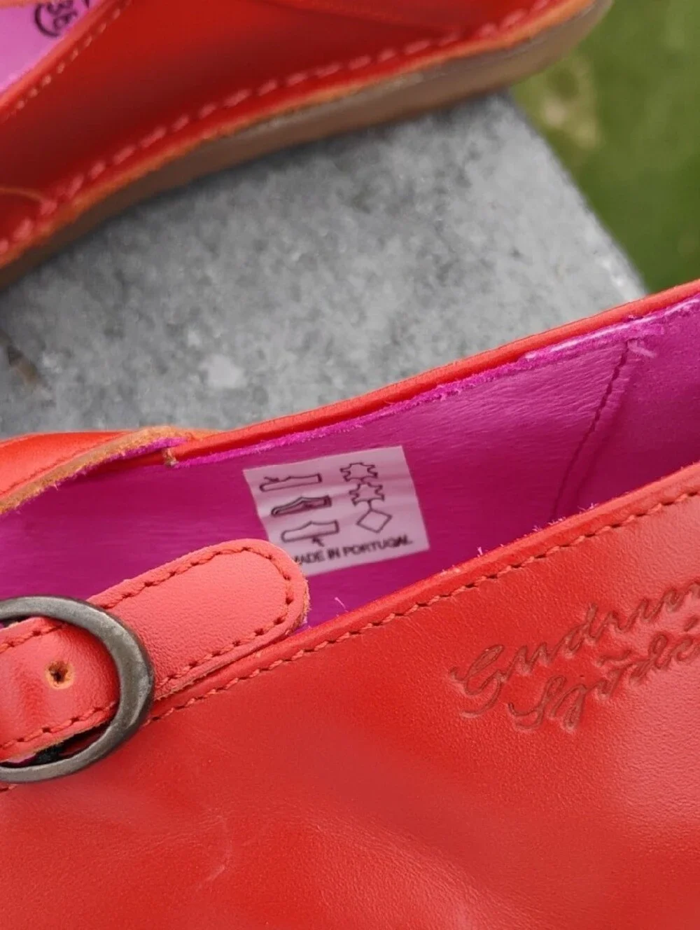 Gudrun Sjödén Coral-Red Leather Mary Jane Flats Embroidered Floral EU 38 US 7.5
